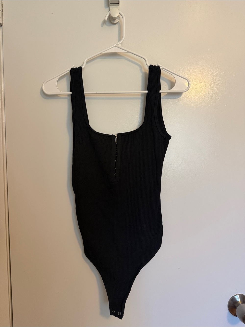 Abercrombie & Fitch Black Ribbed Hook-Front Bodysuit